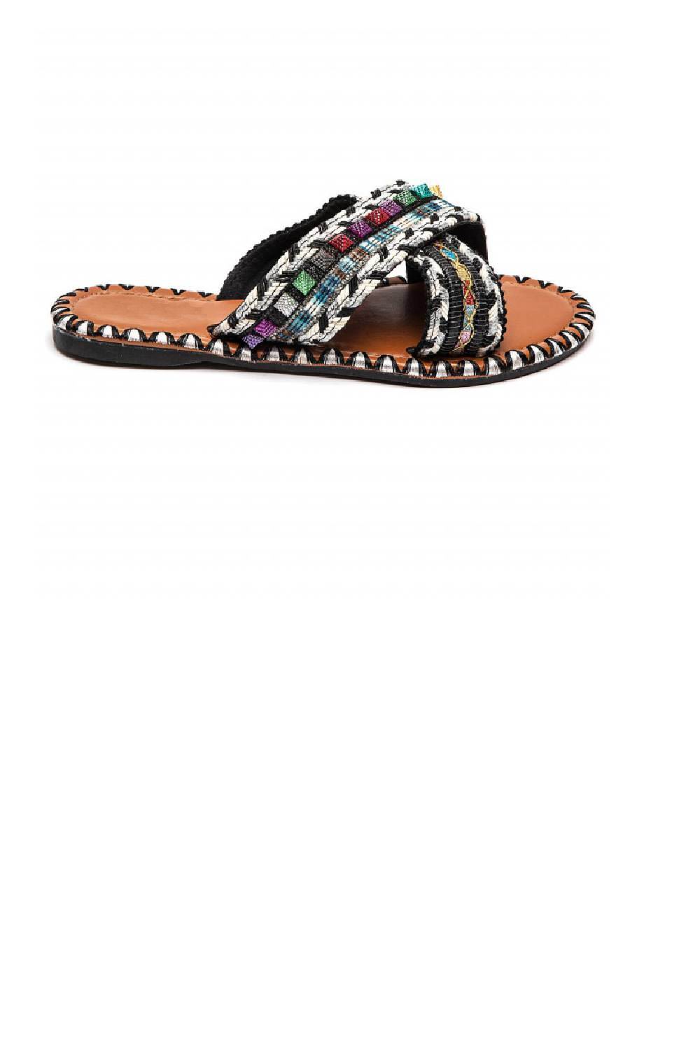Sandales plates d'été bohèmes à brides croisées, style tribal, noires