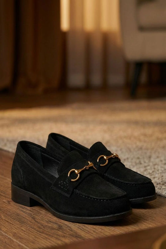 Mocassins à mors en daim noir pour femmes | Tropico Chaussures