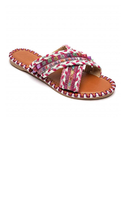 Sandales plates d'été bohèmes à brides croisées, couleur fuchsia
