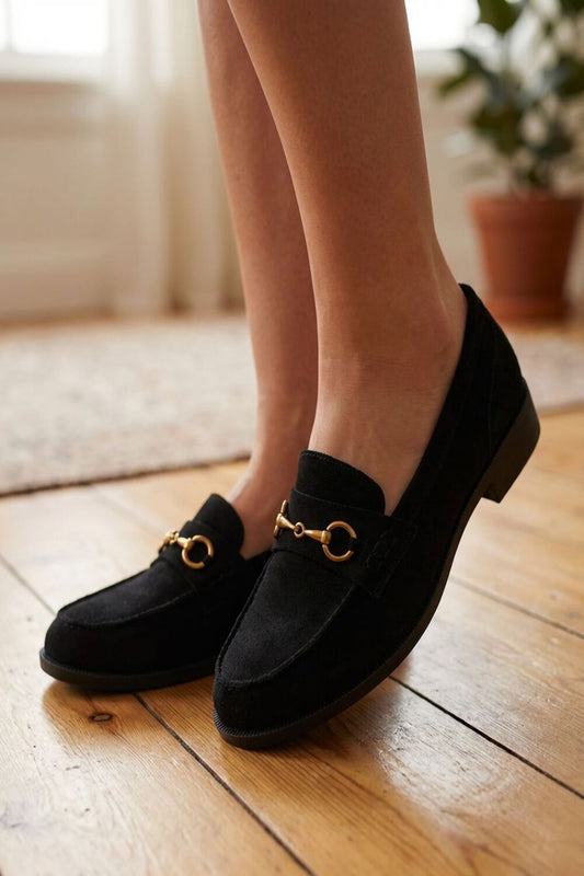 Mocassins à mors en daim noir pour femmes | Tropico Chaussures